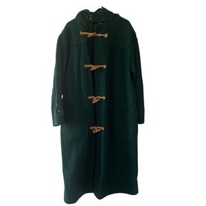 Polo Ralph Lauren Women's L Duffle Coat Green Wool Toggle Hooded Vintage